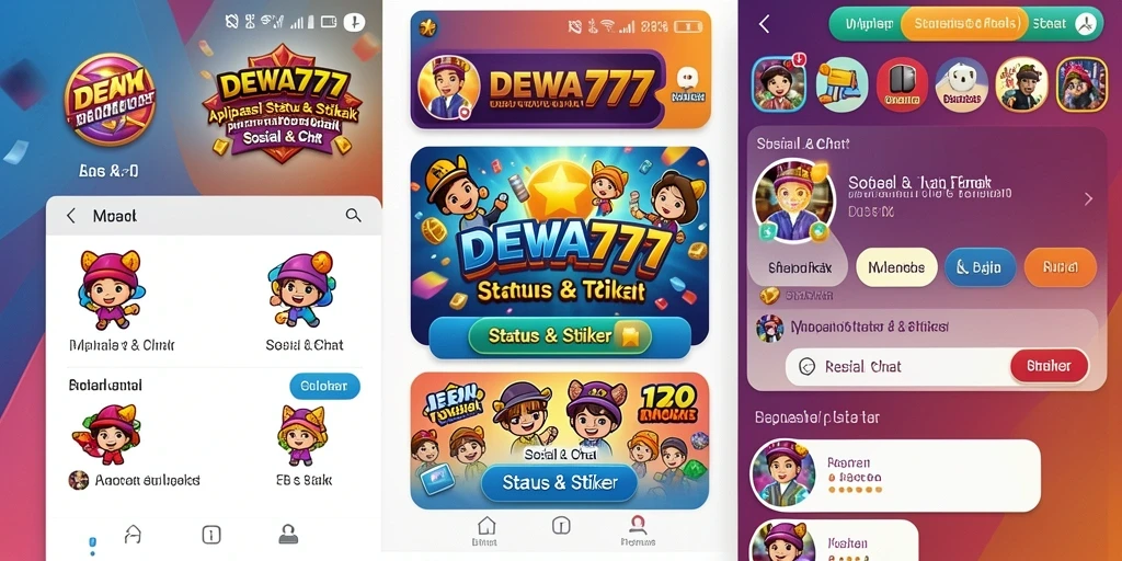 Tampilan stiker dan status di aplikasi DEWA777 yang menarik.