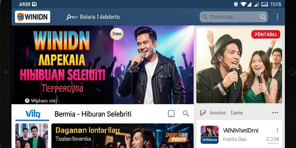 Tampilan antarmuka aplikasi WINIDN dengan berita selebriti terkini.